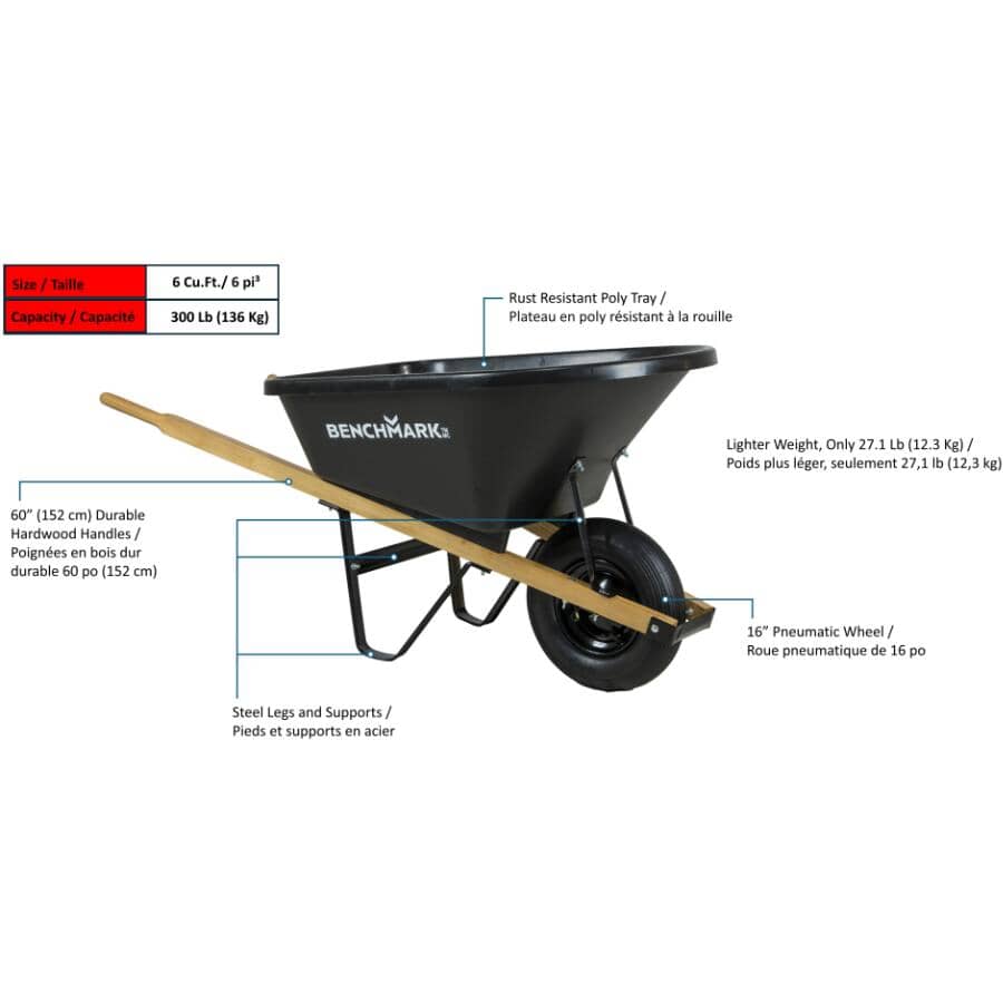 6 Cu. Ft Poly Tray Wheelbarrow