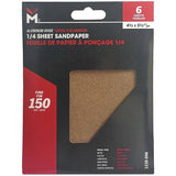 6 Pack 150 Grit 1/4 Sheet Aluminum Oxide Sandpaper