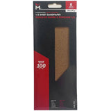 6 Pack 9" x 11" 1/3 Sheet 100 Grit Aluminum Oxide Sandpaper