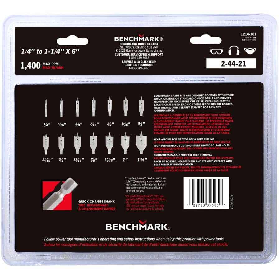 6" Spade Bit Set - 14 Piece