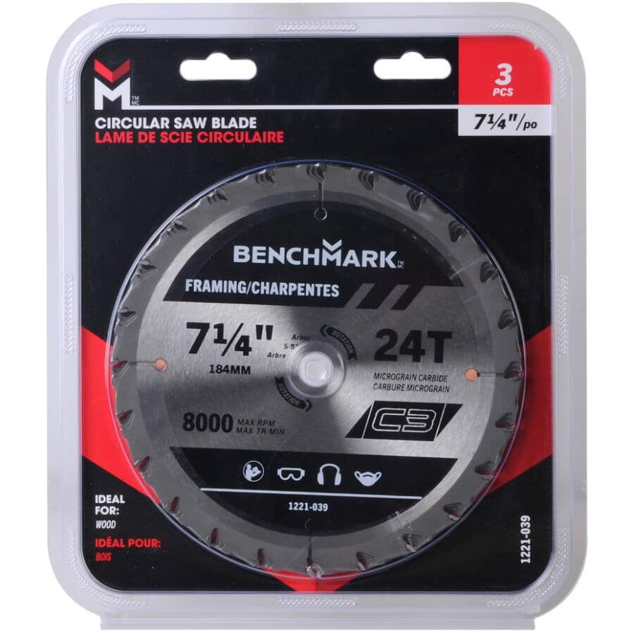 7-1/4" 24 Tooth Circular Saw Blade Set - 3 Pack