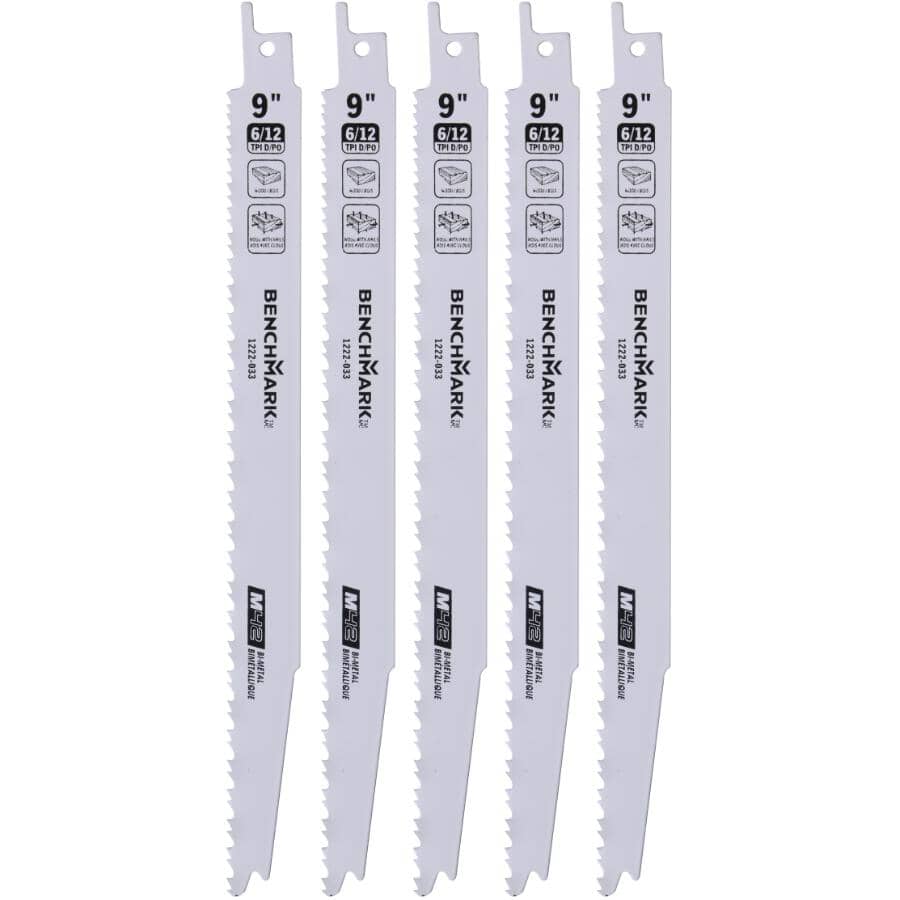 9" 6/12 Tooth Bi-Metal Wood Reciprocating Saw Blade - 5 Pack