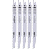 9" 6/12 Tooth Bi-Metal Wood Reciprocating Saw Blade - 5 Pack