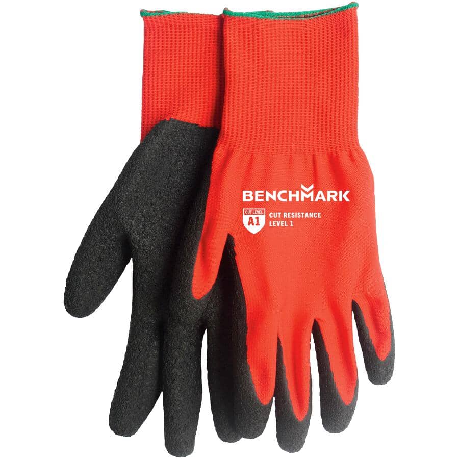 Knit Polyester Work Gloves - with Latex Coated Palms, Large