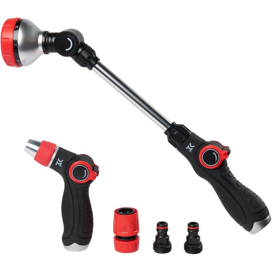 Pistol Nozzle & 8 Pattern Wand Thumb-Control Garden Set - 5 Piece