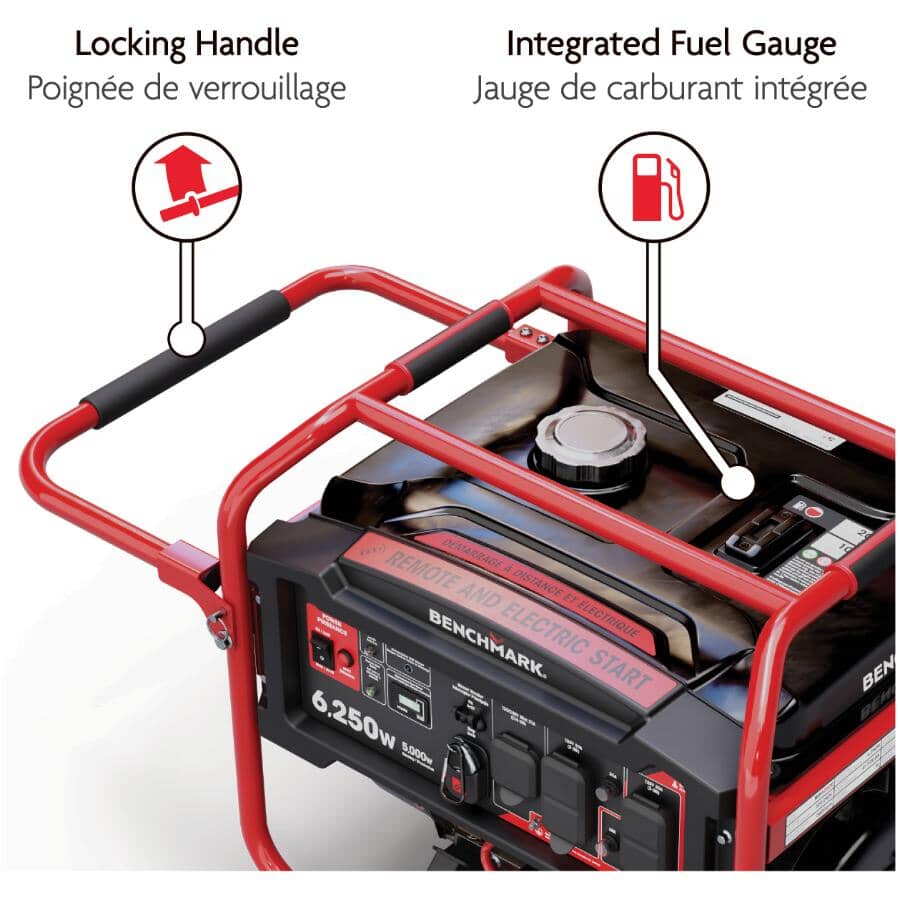 Portable Gas Generator - with Remote Start, 6250W 72-77dB