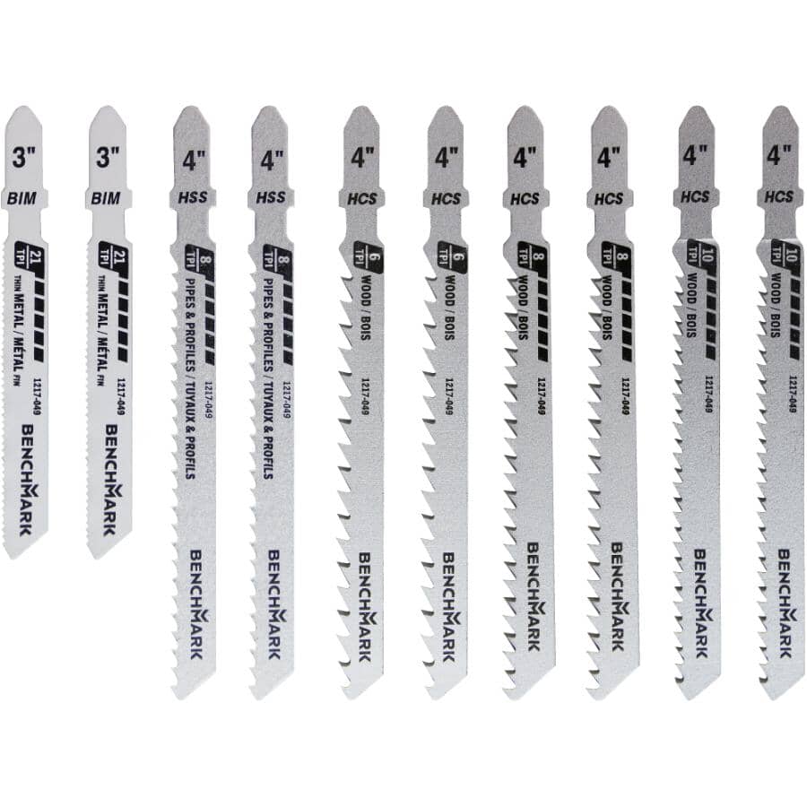 T-Shank Jigsaw Blade Set, Assorted Blade Styles - 10 Piece