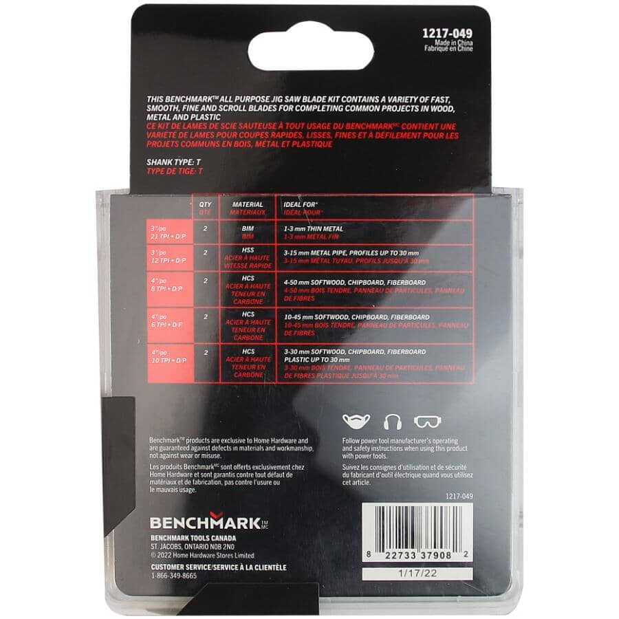 T-Shank Jigsaw Blade Set, Assorted Blade Styles - 10 Piece