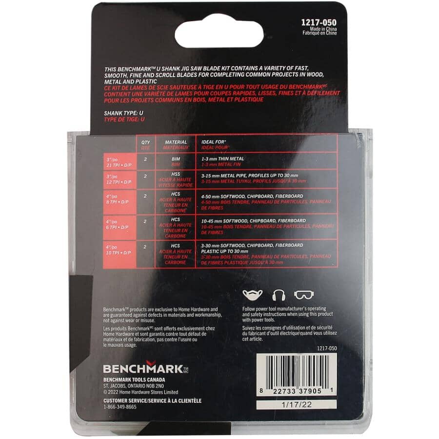 U-Shank Jigsaw Blade Set, Assorted Blade Styles - 10 Piece