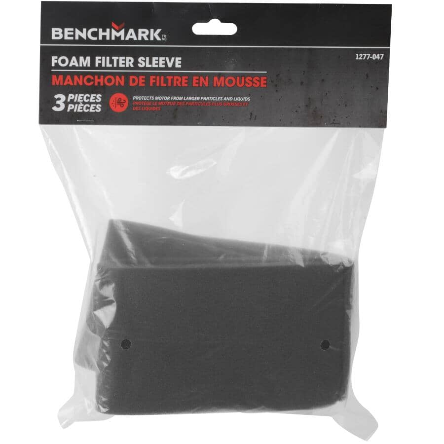 Wet / Dry Vacuum Replacement Foam Filter - for 15 L, 20 L, 30 L & 50 L, 3 Pack