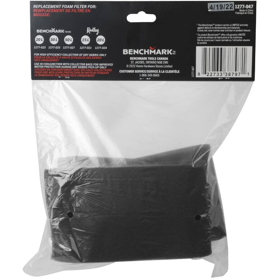 Wet / Dry Vacuum Replacement Foam Filter - for 15 L, 20 L, 30 L & 50 L, 3 Pack