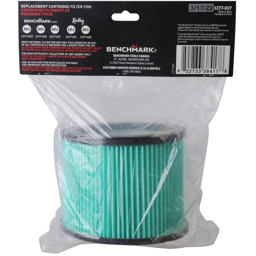 Wet / Dry Vacuum Replacement Hepa Cartridge Filter - for 15 L, 20 L, 30 L & 50 L