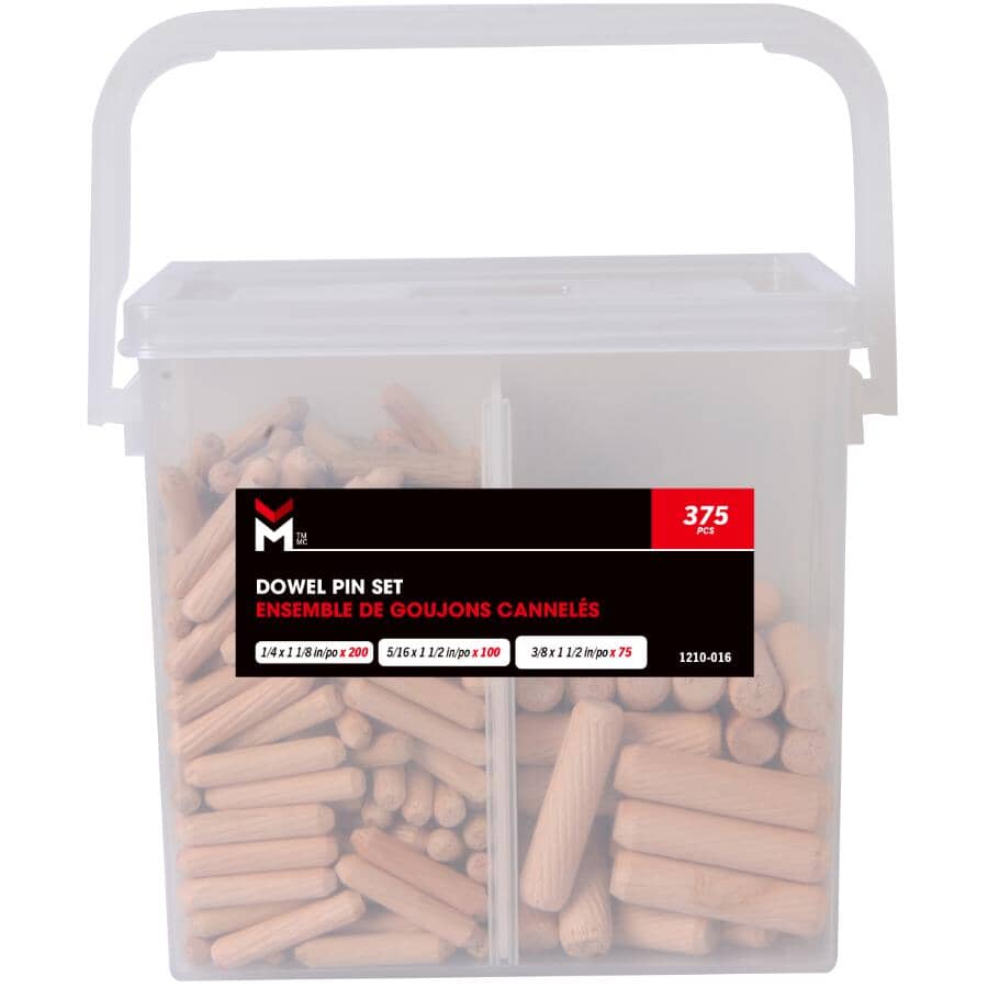 Wooden Dowels - Assorted Sizes, 375 Pack