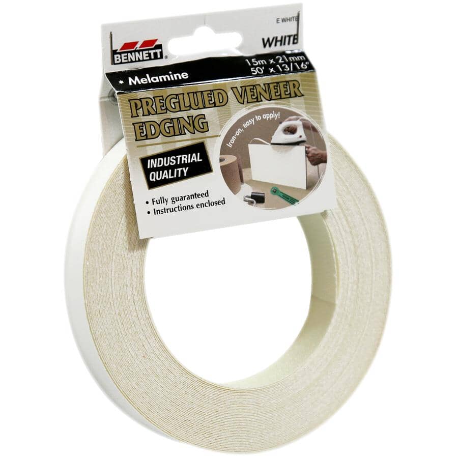 13/16" x 50' Pre-Glued Melamine Edgebanding - White