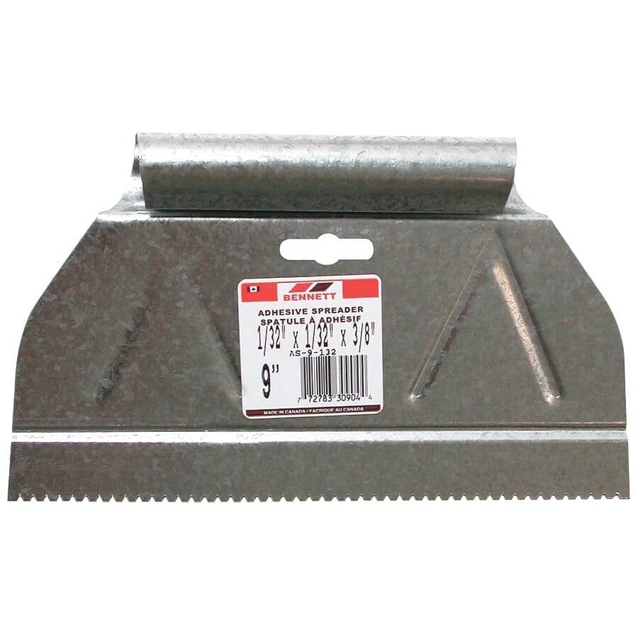 V Notch Adhesive Spreader - Metal, 9" x 1/32"