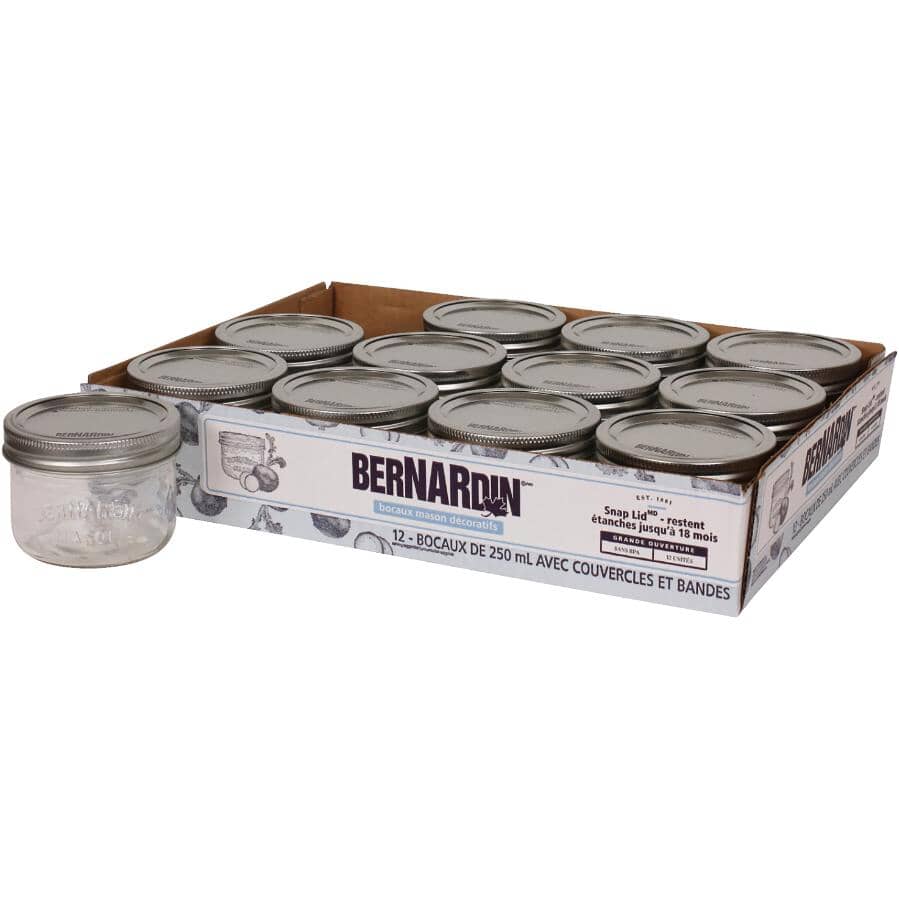 Wide Mason Jars with Lids - 250 ml, 12 Pack