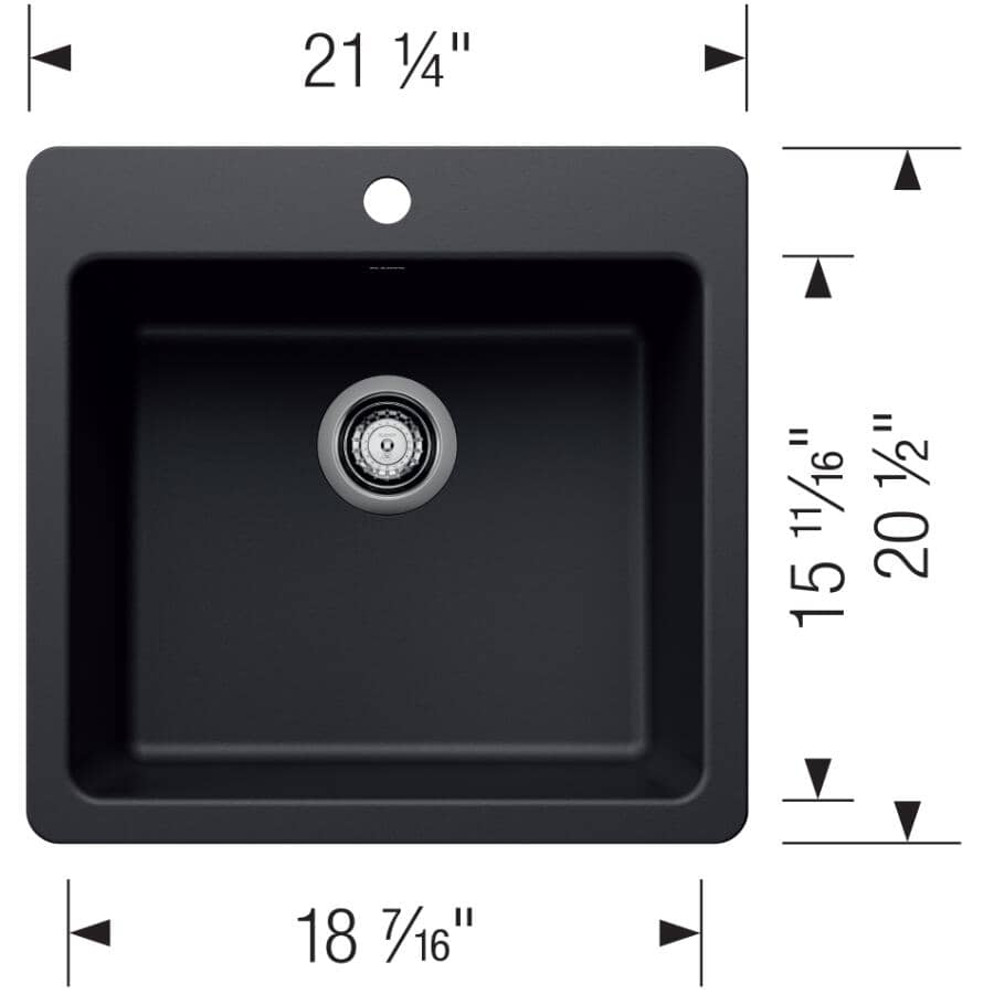21.25" x 20.5" Liven Silgranit Dual Mount Single Bowl Kitchen Sink - Coal Black