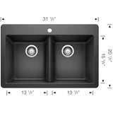 31.5" x 20.5" x 8" Dohna Silgranit Dual Mount Double Bowl Kitchen Sink - Anthracite