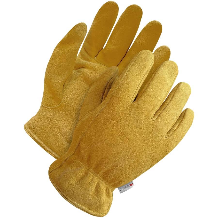 Yellow Deerskin Insulated Lined Driving Gloves - Large