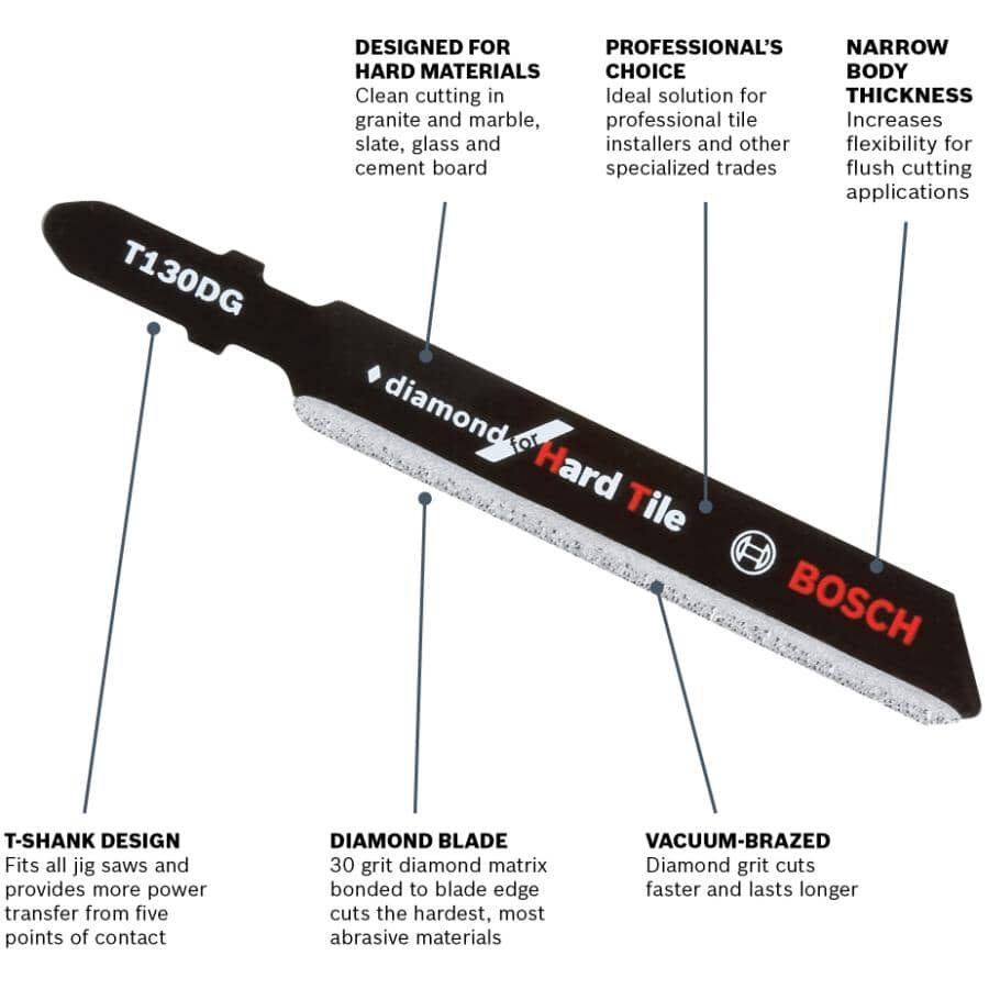 3-1/4"  30 Tooth 30 Grit Diamond T-Shank Jigsaw Blade, for Hard Tile Cutting