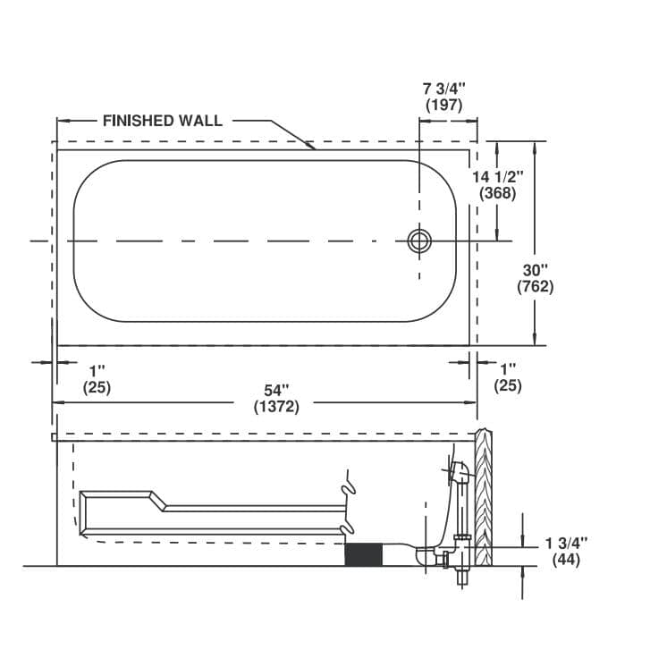54" x 30'' Pendant Bathtub - with Left Hand Drain, White