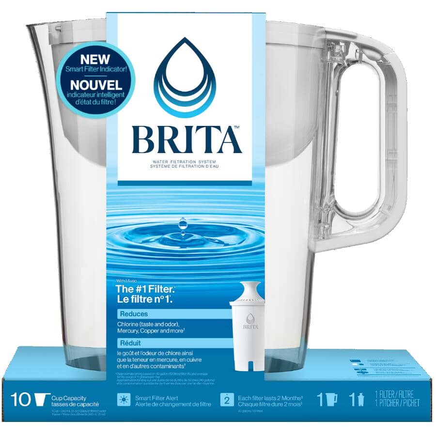 Huron Water Pitcher with Filter - White, 10 Cups