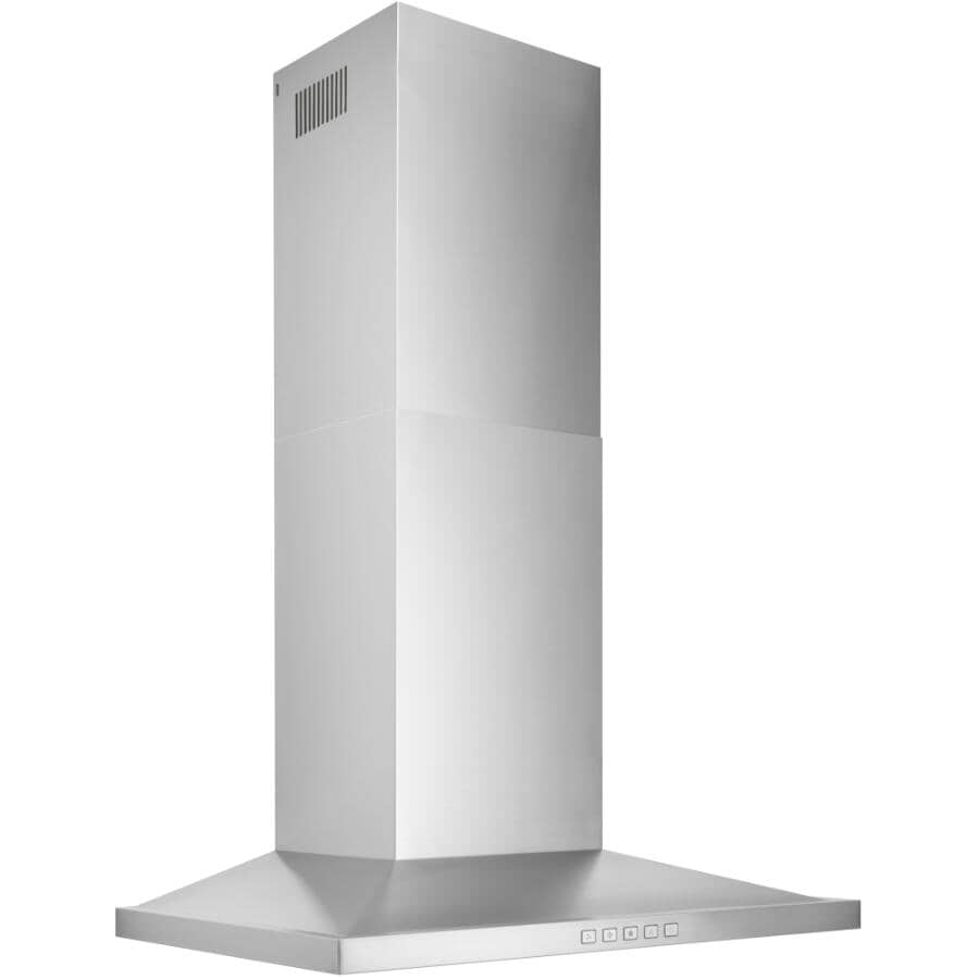 Slim Pyramid Wall Mounted Range Hood - with LED Light, 30", Stainless Steel