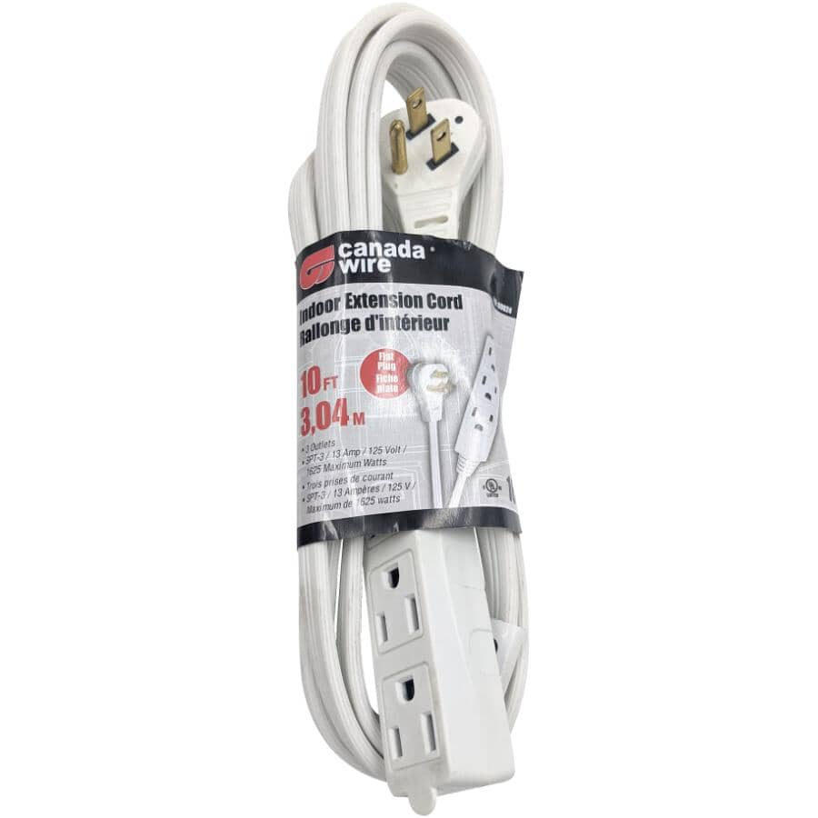 3 Outlet Angled Plug Indoor Extension Cord - White, 3 m