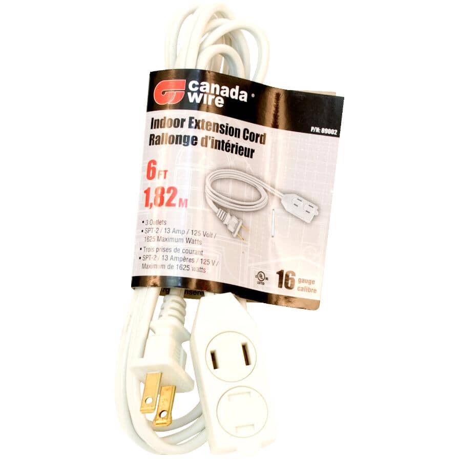 3 Outlet Indoor Extension Cord - White, 1.8 m