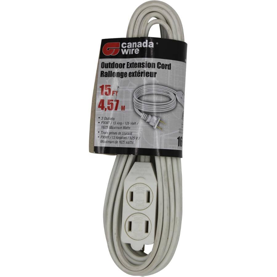 3 Outlet PXWT Outdoor Extension Cord - White, 4.5 m