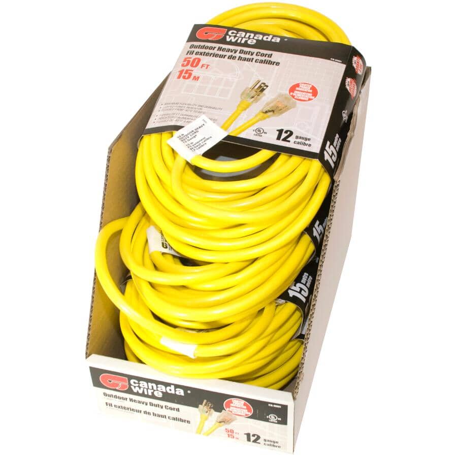 SJTW Yellow Outdoor Heavy Duty Lighted Extension Cord -  15 m