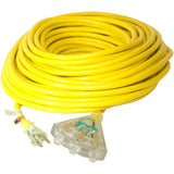 SJTW Yellow Outdoor Lighted Extension Cord -  3 Outlets, 30 m