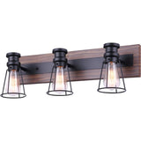 Blake 3 Light Vanity Light Fixture - Matte Black & Faux Wood