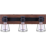 Blake 3 Light Vanity Light Fixture - Matte Black & Faux Wood