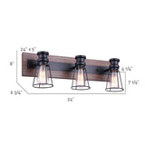 Blake 3 Light Vanity Light Fixture - Matte Black & Faux Wood