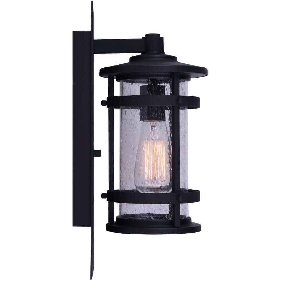 Duffy Outdoor Downward Coach Fixture - Black with Seeded Glass, 15-3/8''