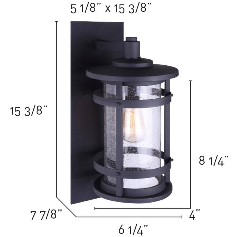 Duffy Outdoor Downward Coach Fixture - Black with Seeded Glass, 15-3/8''