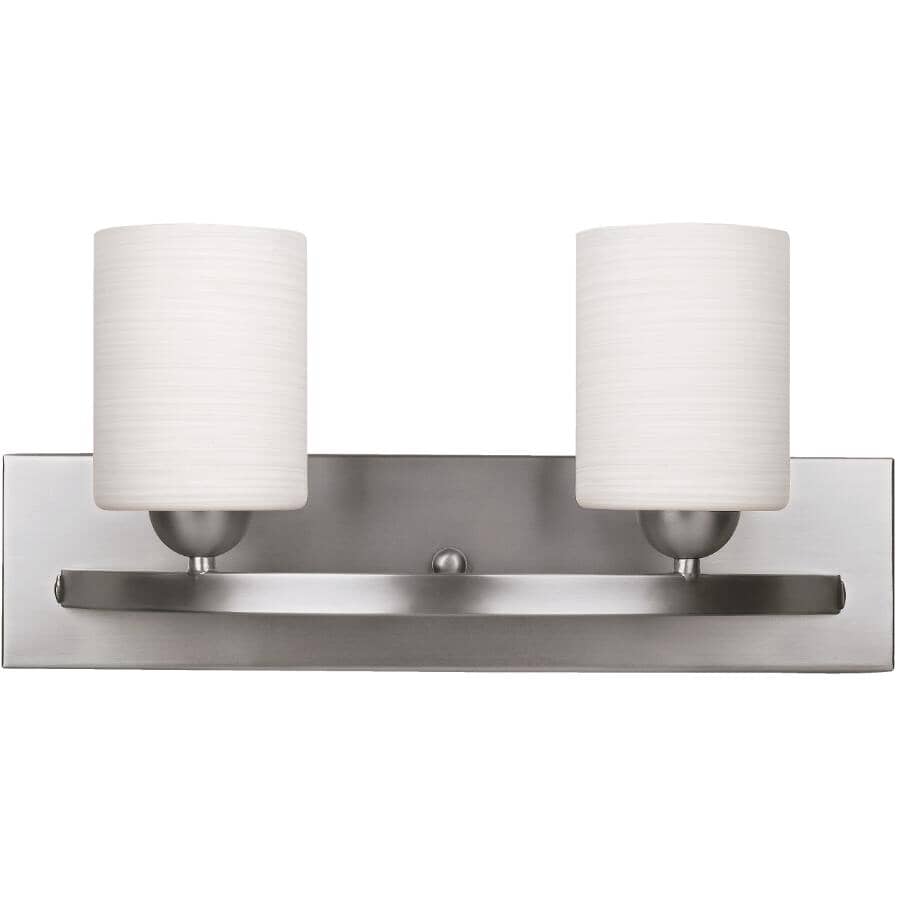 Hampton 2 Light Vanity Light Fixture - Brushed Pewter with Opal Glass