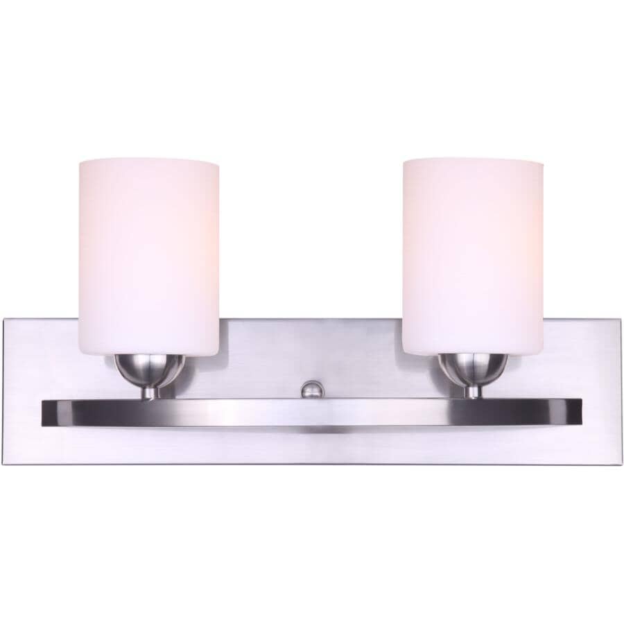 Hampton 2 Light Vanity Light Fixture - Brushed Pewter with Opal Glass