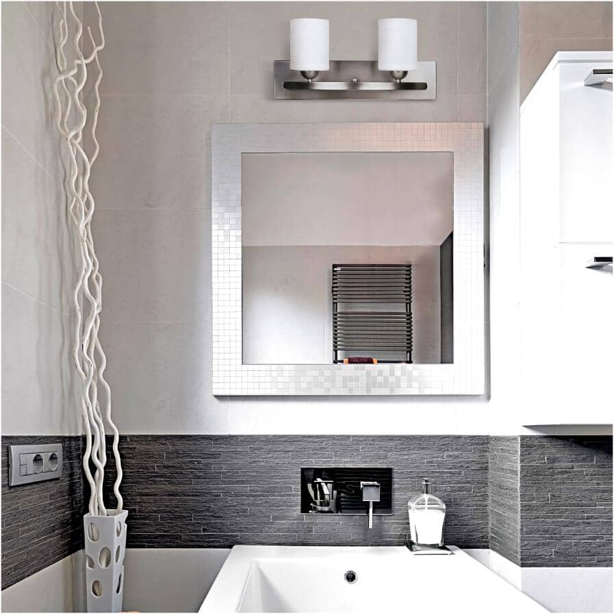 Hampton 2 Light Vanity Light Fixture - Brushed Pewter with Opal Glass