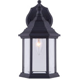 Outdoor Downward Coach Light Fixture - Black with Clear Bevelled Glass, 12"