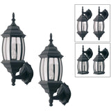 Outdoor Downward or Upward Coach Light Fixture - Black with Clear Bevelled Glass, 17'', 2 Pack
