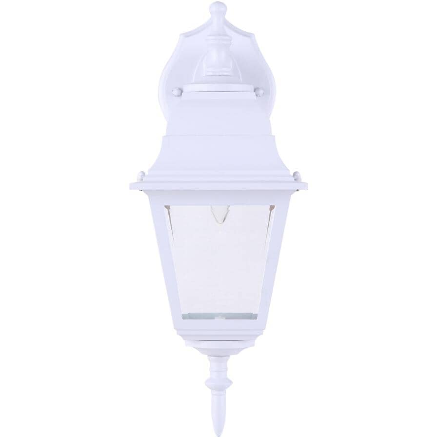 Outdoor Downward or Upward Coach Light Fixture - White with Clear Glass, 14-3/4"
