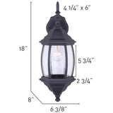 Outdoor Downward or Upward Coach Light Fixture - Black with Clear Bevelled Glass, 17'', 2 Pack