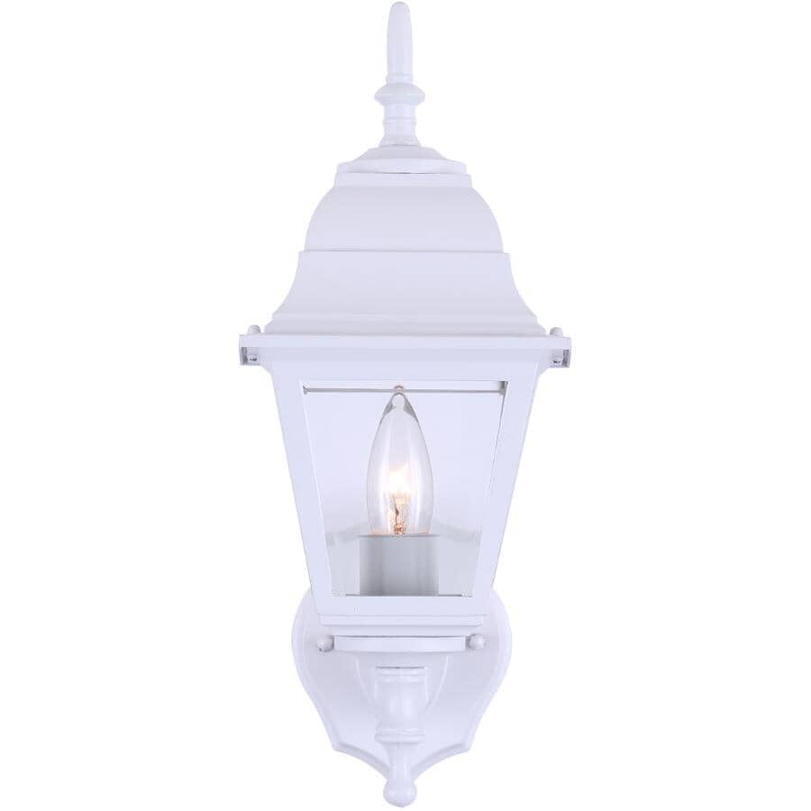 Outdoor Downward or Upward Coach Light Fixture - White with Clear Glass, 14-3/4"