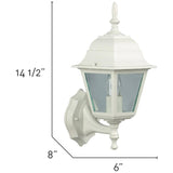 Outdoor Downward or Upward Coach Light Fixture - White with Clear Glass, 14-3/4"