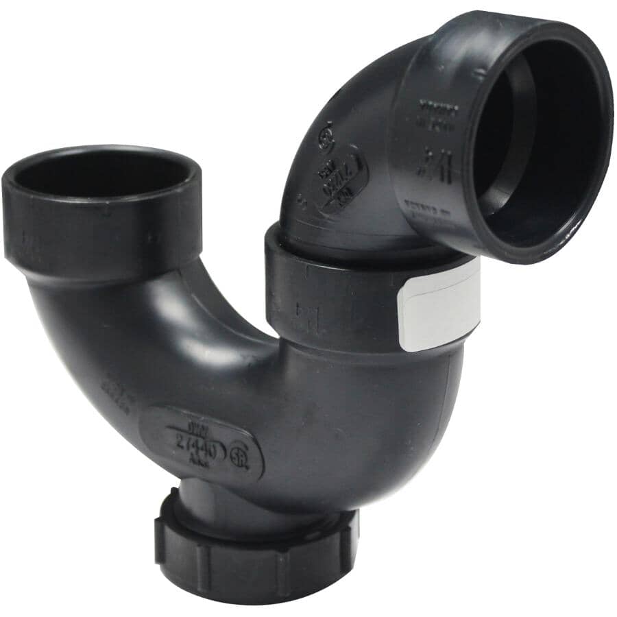 1-1/4" Hub x Hub ABS P-Trap with Cleanout & Solvent Weld Joint