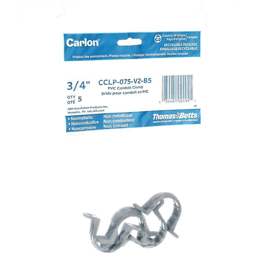 5 Pack 3/4" 2 Hole PVC Conduit Clamps
