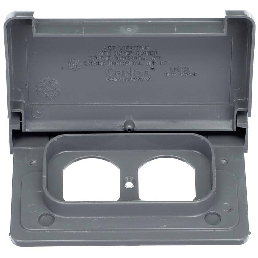 Deluxe Horizontal Grey Weatherproof Duplex Receptacle Cover
