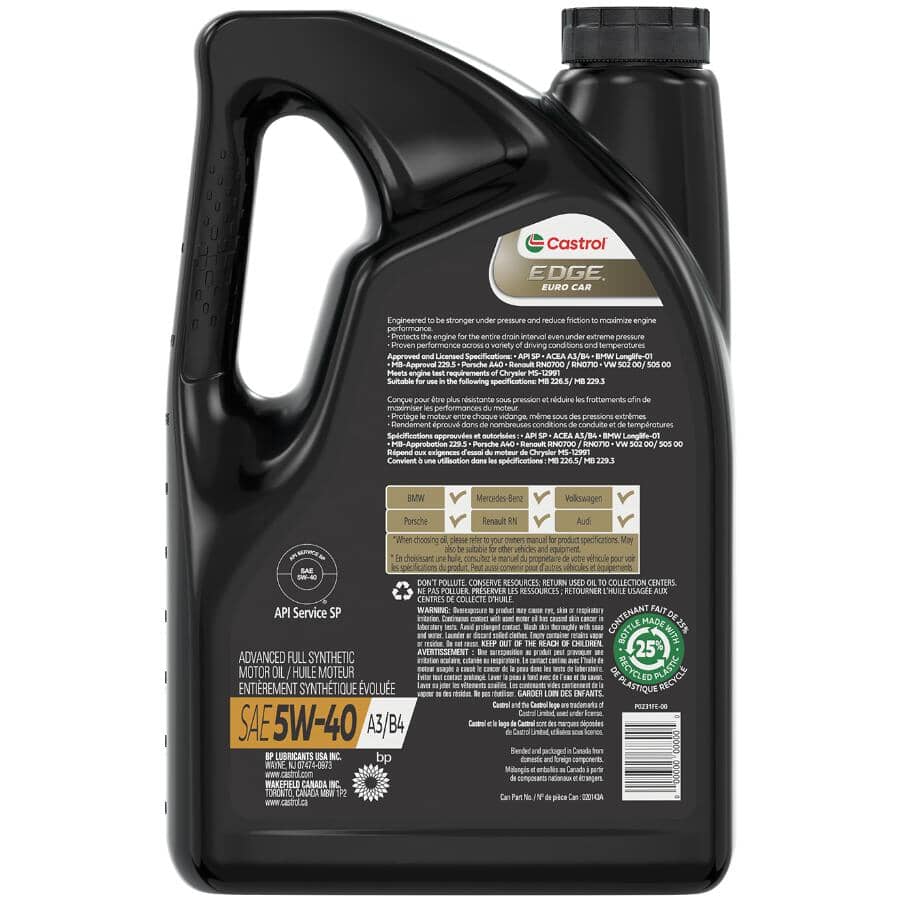 5W40 Edge Synthetic Euro Motor Oil - 5 L